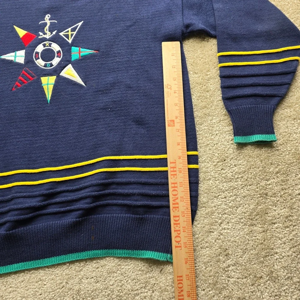 Nautica Mens Navy Blue Nautical Sweater Anchor Life Preserver Flags Size L‎ - Picture 6 of 10